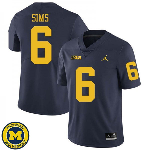 Mens University of Michigan #6 Myles Sims Navy Jordan Brand NCAA Football Jersey